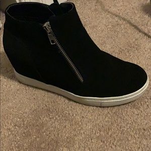 Black suede wedge sneaker